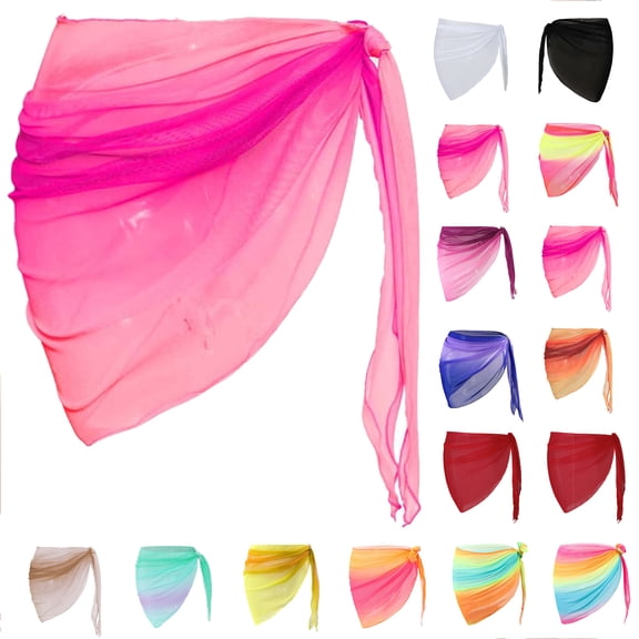 Tqyyweavej Women's Gradient Swimsuits Cover Up Skirts Side Tied Sheer Sarong Bikini Swimwear Solid Color Pleated Casual Bathing Suits