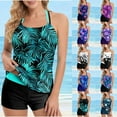 thumbnail image 1 of Tqyyweavej Women's Halter Tankini Swimsuits Print Adjustable Straps Tummy Control Bathing Suits Tops and Color Block Slim Casual Swimwear Shorts, 1 of 8