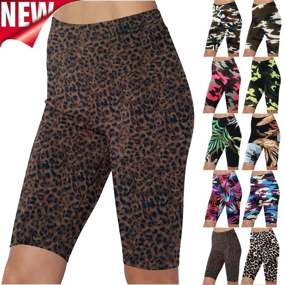 Tqyyweavej Women's High Waist Biker Shorts Print Seamless Solid Color Yoga Shorts Tummy Control Tight Workout Leggings Bermuda Shorts for Women