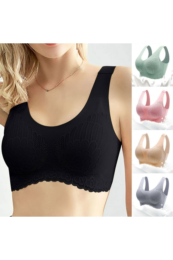 Women's Lace T-Shirt Bras Full Coverage Pattern Push Up Bras No Underwire Lightly Lined Side Smoothing Bras Size M to 2XL