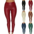 thumbnail image 1 of Tqyyweavej Women's Leggings Faux Leather High Waist Solid Color Baggy Pants Tummy Control Stretch Workout Lounge Yoga Pants for Running, 1 of 7