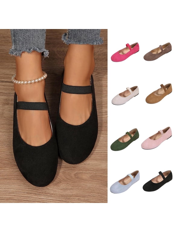 Women's Mary Jane Shoes Slip On Versatile Round Closed Toe Pumps Comfy Solid Color Dressy Ballet Flats for Women 36-43