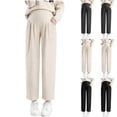 thumbnail image 1 of Tqyyweavej Women's Maternity Pants Over The Belly Straight Leg Pleated Pants Stretchy Solid Color Pregnancy Pants with Pockets S-5XL, 1 of 6