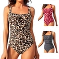 thumbnail image 1 of Tqyyweavej Women's One Piece Swim Suits Tummy Control Pleated Color Block Square Neck Bathing Suits Strap Tight Polka Print Swimwear, 1 of 7