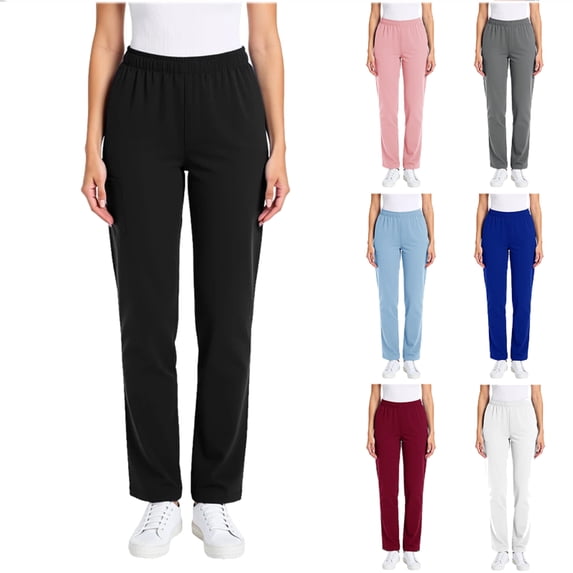 Tqyyweavej Women's Pants Elastic Waist Slim Tapered Trousers Solid Color Loose Overalls for Women with Pockets Size S to 2XL