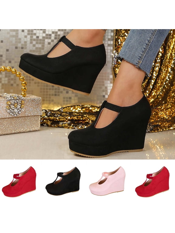 Women's Platform Wedge Shoes Elastic Strap Closed Toe Waterproof Shoes Suede Cutout Solid Color Dressy Shoes Gifts for Women