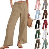 Tqyyweavej Women's Plus Cotton Linen Palazzo Pants Drawstring Solid ...