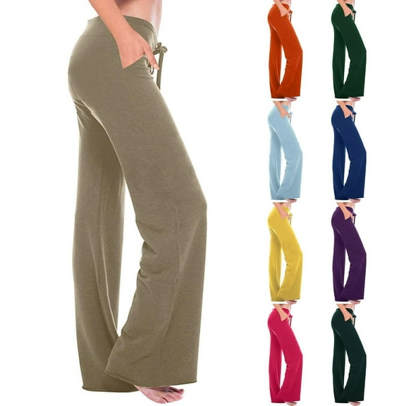 Tqyyweavej Women's Plus Yoga Pants Wide Leg Stretchy Drawstring Casual Pants Loose Solid Color Fit Yoga Pants Women with Pockets