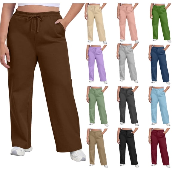 Tqyyweavej Women's Sweatpants Oversized Straight Leg Athletic Workout Trousers Drawstring Loose Sweat Pants with Pockets