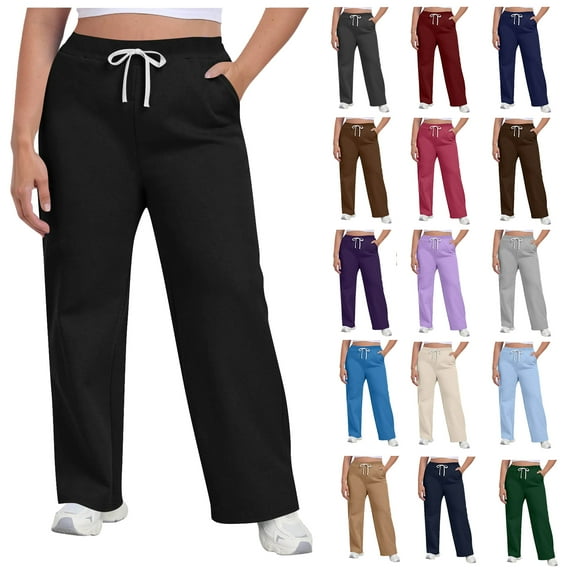 Tqyyweavej Women's Sweatpants Oversized Wide Leg Casual Trousers Athletic Drawstring Sweat Pants with Pockets Size L to 4XL