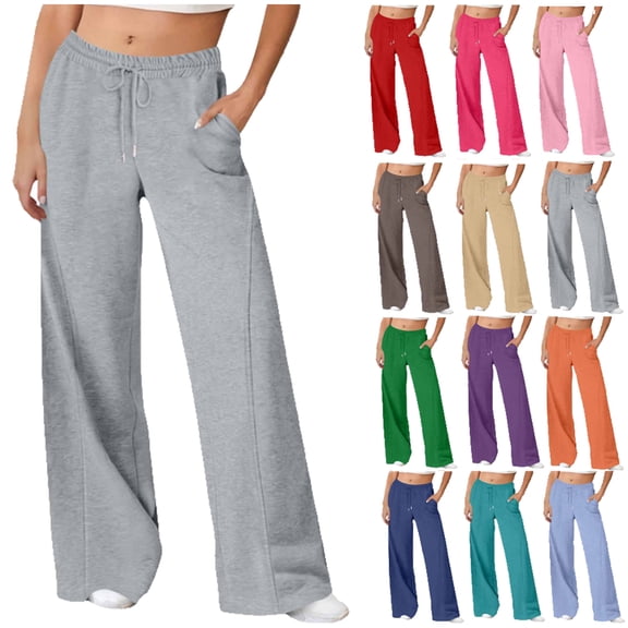 Tqyyweavej Women's Sweatpants Stretch Wide leg Drawstring Trousers Athletic Lounge Sweat Pants with Pockets Gifts for Women