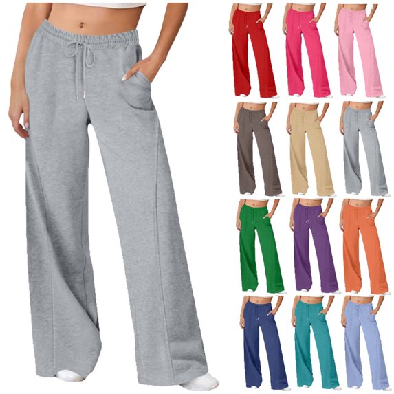 Tqyyweavej Women's Sweatpants Stretch Wide leg Drawstring Trousers Athletic Lounge Sweat Pants with Pockets Gifts for Women