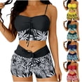 thumbnail image 1 of Tqyyweavej Women's Tankini Swim Suits Spaghetti Strap String Square Neck Bathing Suit Tops and Tummy Control Drawstring Print Swim Board Shorts, 1 of 10