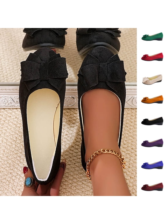 Women's Wedge Heels Oversized Bow Knot Arch Support Pumps Slip On Solid Color Dressy Low Heel Shoes, Gifts for Women