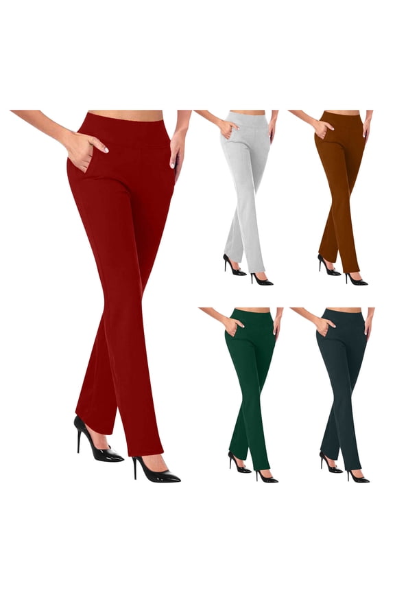 Women's Yoga Pants Tummy Control Workout Dress Trousers Solid Color Slim Casual Leggings with Pockets for Women S-2XL