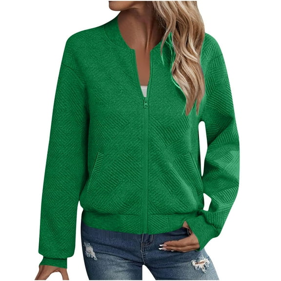 Tqyyweavej Women's Zip up Sweatshirt Jacket Long Sleeve Stand Collar Hoodless Running Fall Outfits Fashion Sweatshirt with Pockets