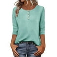 thumbnail image 1 of Tqyyweavej Womens 3/4 Length Sleeve Tops V Neck Dressy Casual Loose Button Work Tunic Tee Shirts 2025 Fall Basic Tee Blouse, 1 of 9