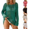thumbnail image 1 of Tqyyweavej Womens Crochet Beach Cover Up Long Sleeve Solid Color Loose Swim Cover Up Casual Free Size Crew Neck Swimsuit Coverup for Women, 1 of 10