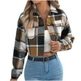 thumbnail image 1 of Tqyyweavej Womens Cropped Jacket Long Sleeve Button Down Outwear Collared Plaid Casual Trendy Jackets with Pockets, 1 of 8