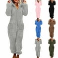 thumbnail image 1 of Tqyyweavej Womens Fleece Onesies Pajamas Jumpsuit Hooded Solid Color Half-Zip Loungewear Baggy Long Sleeve Pajamas for Women with Pockets, 1 of 8