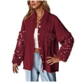 thumbnail image 1 of Tqyyweavej Womens Jacket Sequin Patchwork Long Sleeve Fashion Jacket Top Button Front Oversized Denim Shacket, 1 of 5