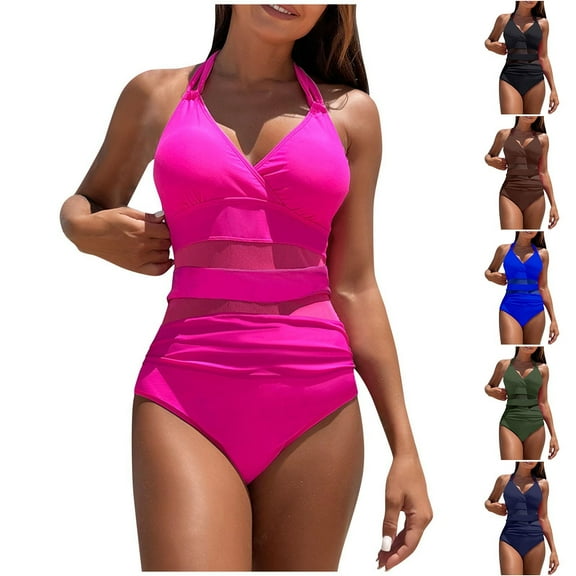 Tqyyweavej Womens One Piece Swimsuit Adjustable Strap Deep V Neck Pleated Bathing Suits Tummy Control Sheer Quick Dry Beach Swimwear