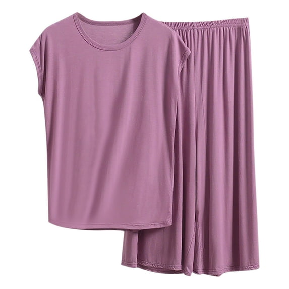 Tqyyweavej Womens Pajama Sets 2 Piece Short Sleeve Pjs Cute Pajamas Ruffle Lounge Sets Modal Soft Sleepwear Set XL-5XL