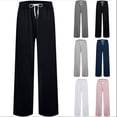 thumbnail image 1 of Tqyyweavej Womens Pants Solid Color Wide Leg Stretchy Athletic Trousers Straight Leg Lounge Drawstring Pants with Pockets Size XS to XL, 1 of 3