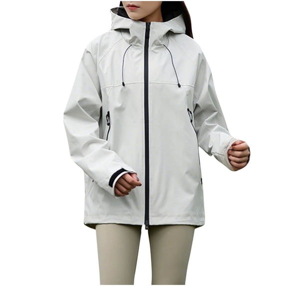 Tqyyweavej Womens Rain Jackets Waterproof Long Sleeve Lightweight Raincoat Zip Up Coat Outdoor Sportswear Mountaineering Clothes Hooded Drawstring Windbreaker