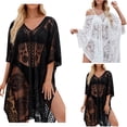 thumbnail image 1 of Tqyyweavej Womens Sexy Lace Beach Cover Up V Neck Sheer Loose Bathing Suit Free Size Elegant Swimsuit Coverup for Seaside, Party, 1 of 9
