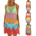 thumbnail image 1 of Tqyyweavej Womens Spaghetti Strap Swimsuit Cover Up Dress Crochet Color Block Beach Cover Up Sleeveless Free Size Swim Cover Up for Women, 1 of 7