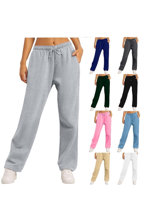 Womens Sweatpants Straight Leg Drawstring Lounge Sweat Pants Open Bottom Stretch Trousers with Pockets Size S to 2XL