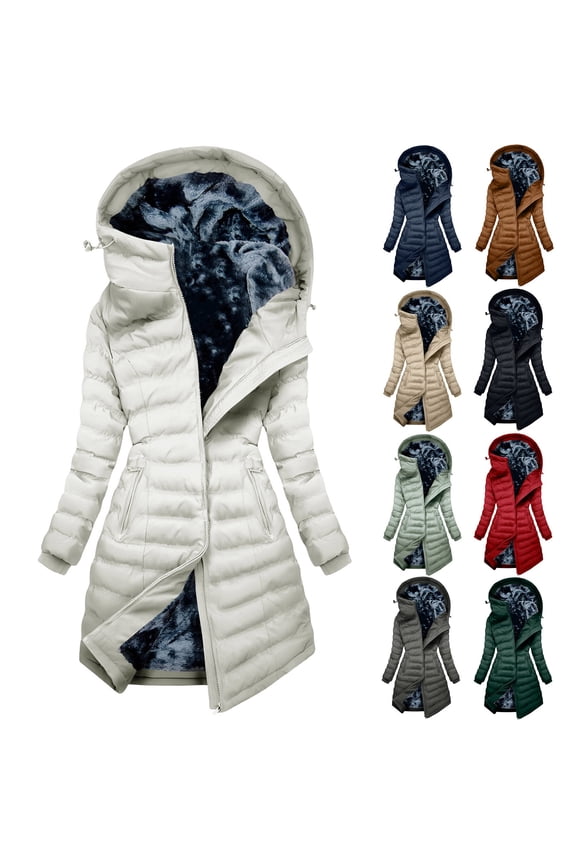 Womens Winter Coats Fleece Lined Windproof Snow Ski Jacket Thickened Warm Winter Puffer Coats for Women with Hood and Pockets Size S to 2XL