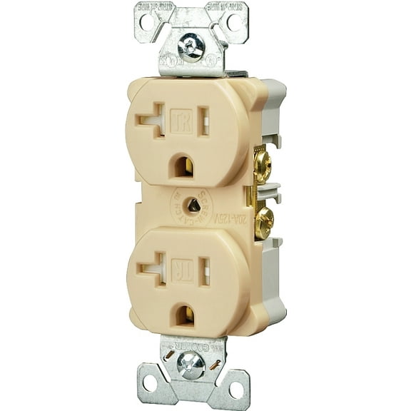 Eaton Wiring Devices TRBR20V-BXSP Duplex Receptacle, PVC, Ivory, 2-Pole, 20 A, 125 V, Back, Side Wiring, NEMA: 5-20R