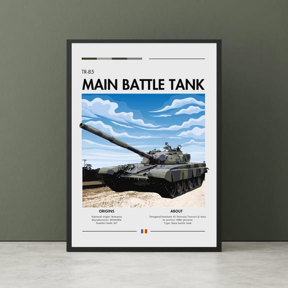 Tr 85 Tank War Main Battle Tank Clouds Ground Tank Romania Tank Wall Art Unframed Paper Print