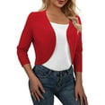 thumbnail image 1 of Très Chic Mailanda Women's Open Front 3/4 Sleeve Cropped Cardigan Bolero Shrug Sweater, 1 of 6