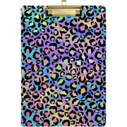 TraQunn Neon Leopard Wooden Clipboard with Storage High Capacity Nursing Clipboards with Low Profile Gold Metal Clip Office Supplies for Office Nurses Students Women Man 8.5x12.5 In