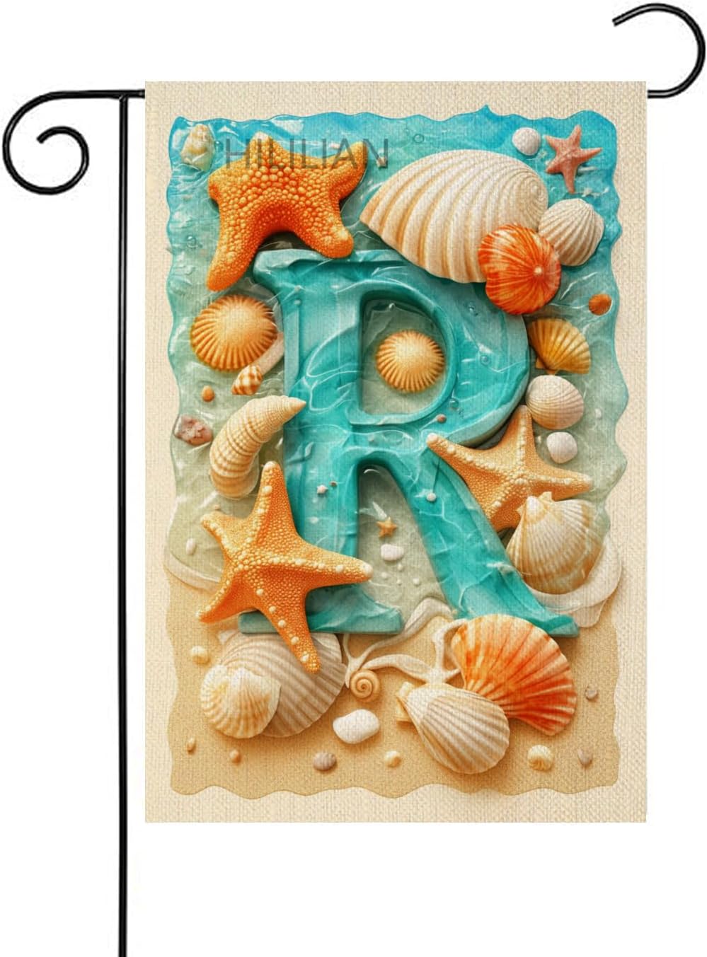 TraQunn Summer Monogram Letter R Garden Flag Large Pebbles Shells Conch ...