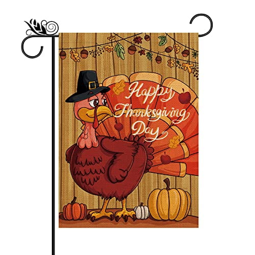 Thanksgiving Turkey Double-Sided Polyester Garden Flag 12x18