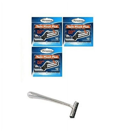 Trac II Chrome Handle + Personna Twin Pivot Plus Razor Cartridges w/ Lubricating Strip for Atra & Trac II Razors 10 ct. (Pack of 3) + Makeup Blender Stick, 12 Pcs