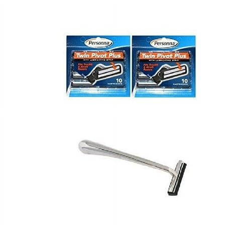 Trac II Chrome Handle + Personna Twin Pivot Plus Razor Cartridges w/ Lubricating Strip for Atra & Trac II Razors 10 ct. (Pack of 2) + LA Cross Blemish Remover 74851