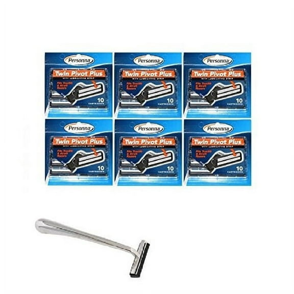 Trac II Chrome Handle + Personna Twin Pivot Plus Razor Cartridges w/ Lubricating Strip for Atra & Trac II Razors 10 ct. (Pack of 6) + Schick Slim Twin ST for Sensitive Skin