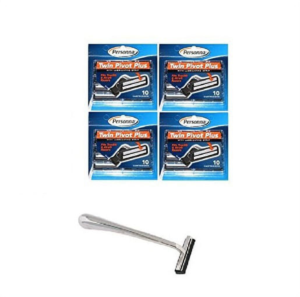 Trac II Chrome Handle + Personna Twin Pivot Plus Razor Cartridges w/ Lubricating Strip for Atra