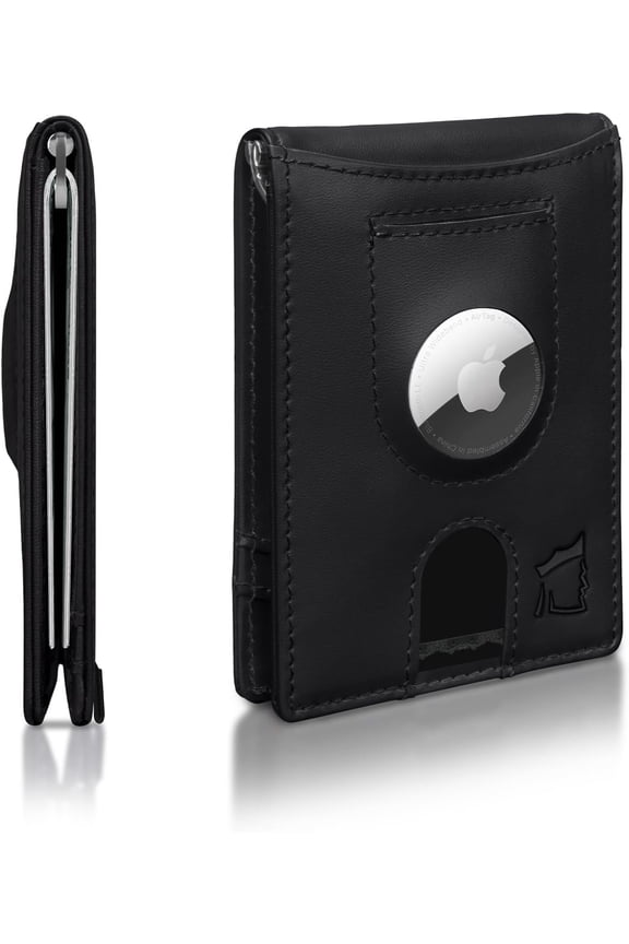 Trace Airtag Wallet for Men - RFID Blocking Leather Wallet with Airtag Holder & Clip - Minimalist Trackable Design with Pull Tab - Secure Wallets
