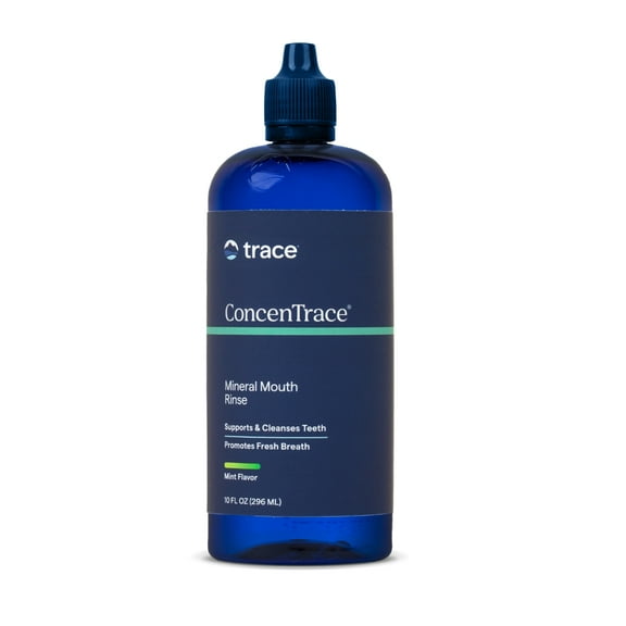 Trace Minerals ConcenTrace Mineral Mouth Rinse - Alcohol-Free Mint Mouthwash for Gum Health & Dental Hygiene - Peppermint Essential Oil for Fresh Breath - Gluten-Free & Vegan - 10 fl oz (15 Servings)