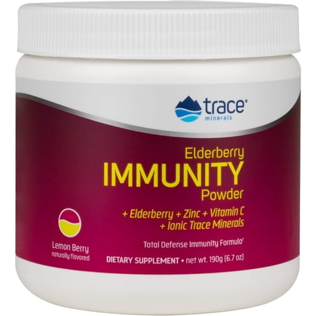 Trace Minerals | Elderberry Immunity Powder - Elderberry, Zinc, Vitamin C, Ionic Trace Minerals | Healthy Immune System | Non-GMO, Gluten Free, Certified Vegan | 6.7 oz