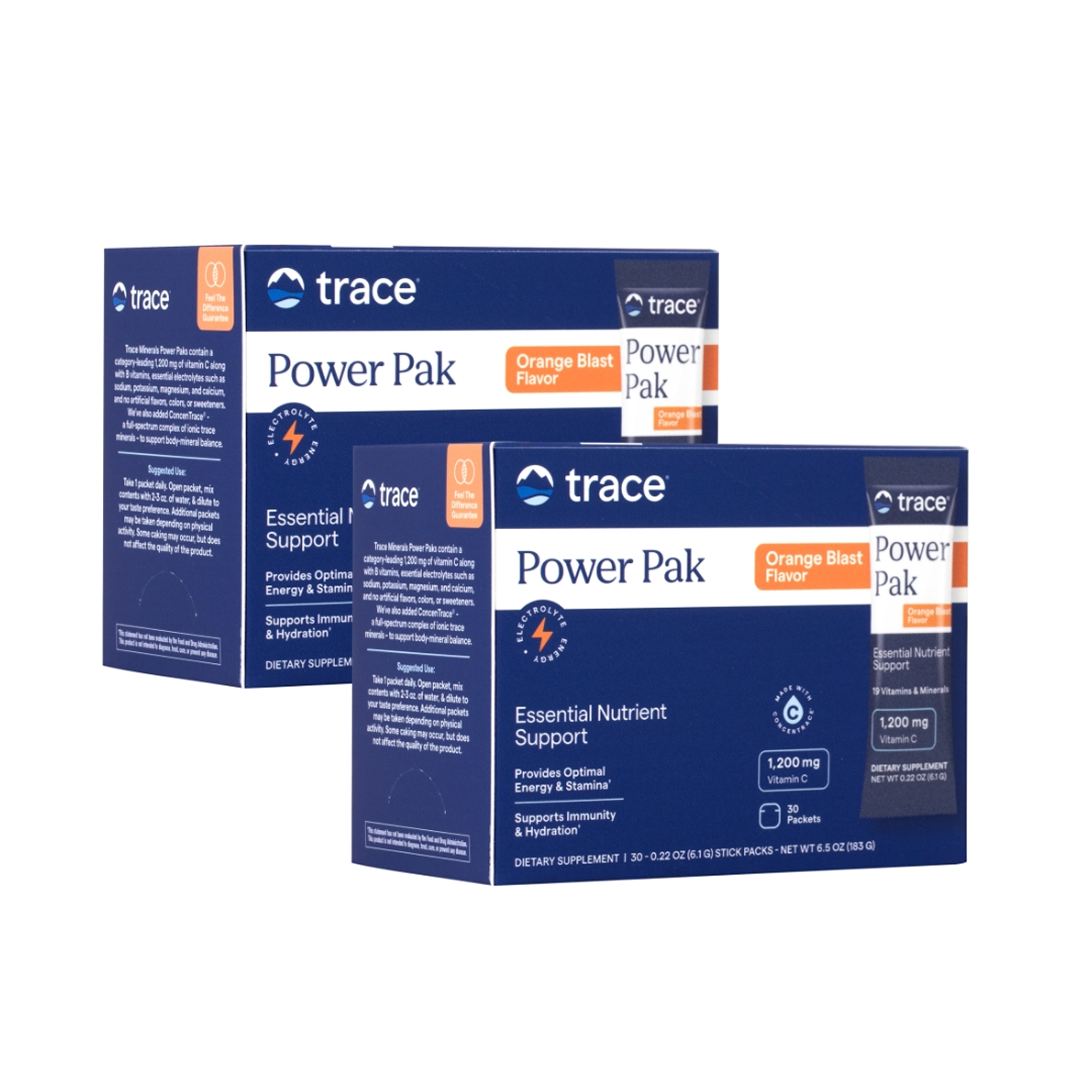 Trace Minerals Power Pak Multivitamin and Multimineral with 1200mg of Vitamin C 60 ct - Orange Blast Flavor