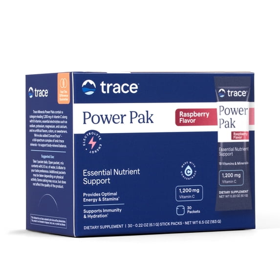 Trace Minerals Power Pak Multivitamin and Multimineral with 1200mg of Vitamin C 30 ct - Raspberry