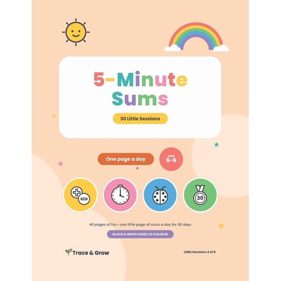 Trace & Grow Learning (Us Edition) 5-Minute Sums: 5-Minute Daily Addition & Subtraction: 30 Short Math Sessions for Kindergarten & Grade 1, Book 2, (Paperback)