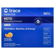 Trace Minerals Hydro Pak Keto Electrolyte, Orange, 30 ct, 70+ ionic trace minerals, 1,000 mg potassium per pack, Zero sugar and low sodium, Mix 1 stick in 8-16 oz water, Sugar Free